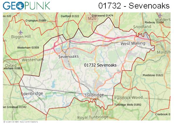 Map of the Sevenoaks area code