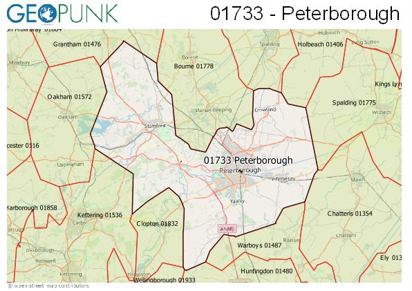 Map of the Peterborough area code