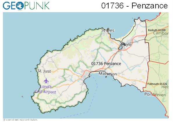 Map of the Penzance area code