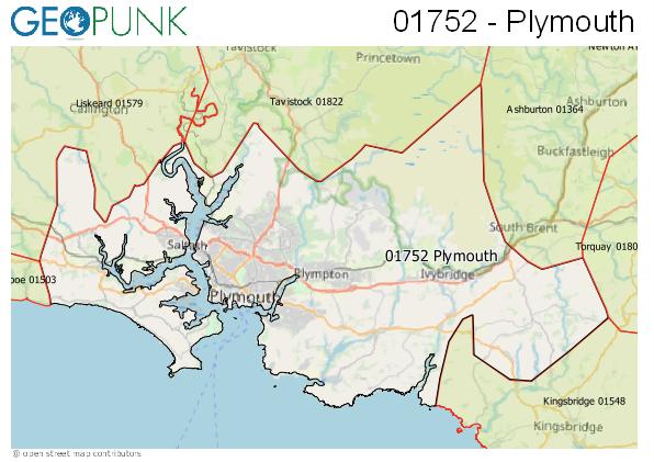Map of the Plymouth area code