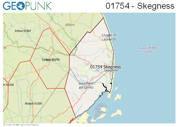 Map of the Skegness area code