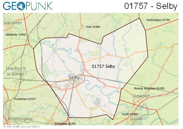 Map of the Selby area code
