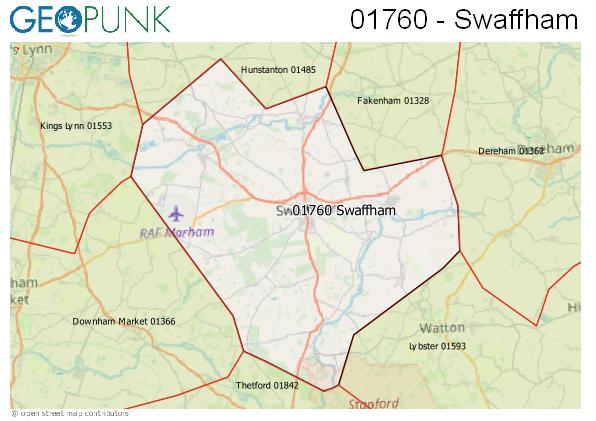 Map of the Swaffham area code