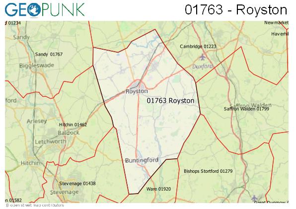 Map of the Royston area code
