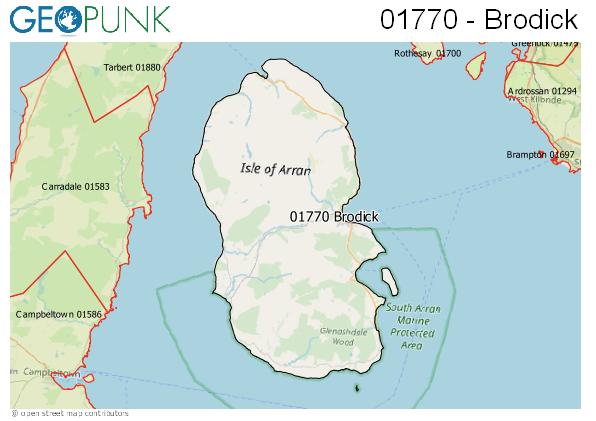 Map of the Isle of Arran area code