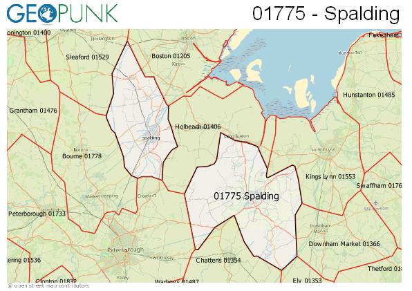 Map of the Spalding area code