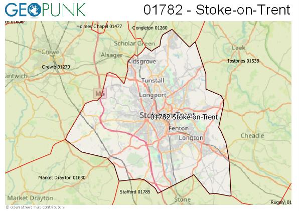 Map of the Stoke-on-Trent area code