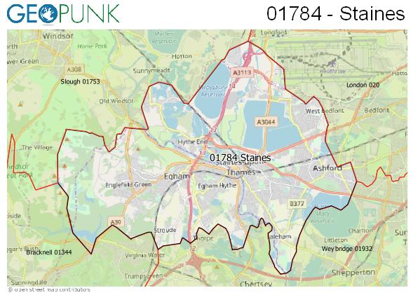Map of the Staines area code