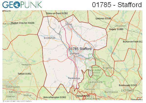 Map of the Stafford area code