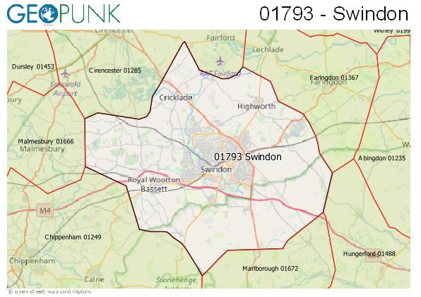 Map of the Swindon area code