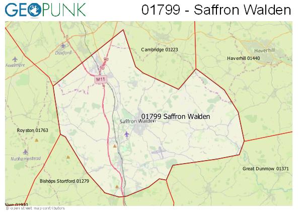 Map of the Saffron Walden area code