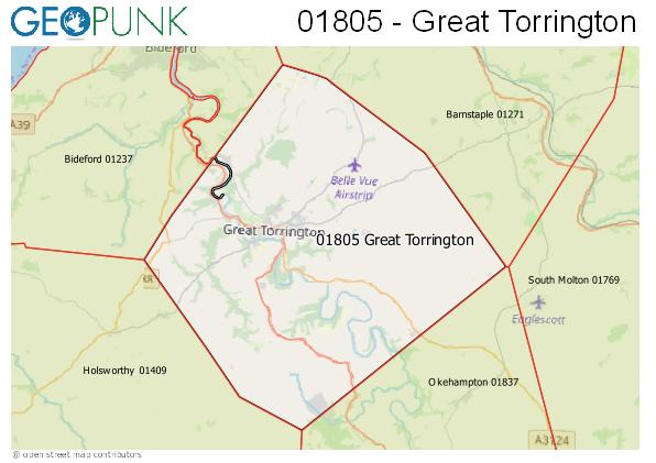 Map of the Great Torrington area code