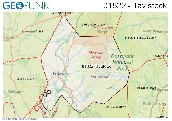 Map of the Tavistock area code