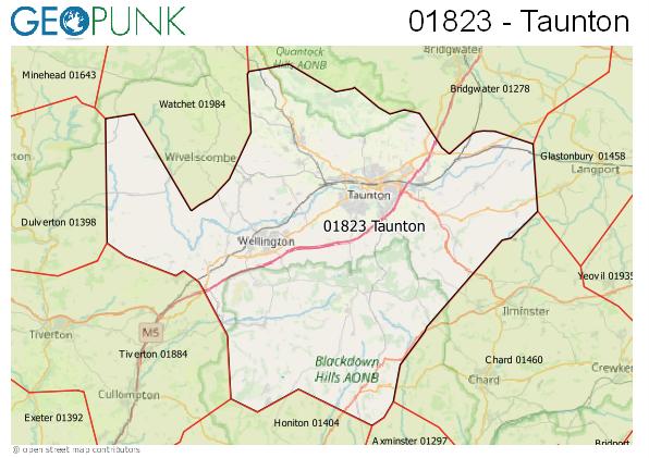Map of the Taunton area code