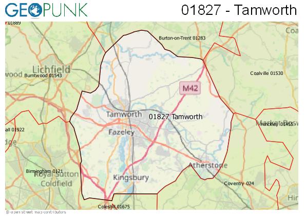 Map of the Tamworth area code