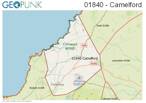 Map of the Camelford area code