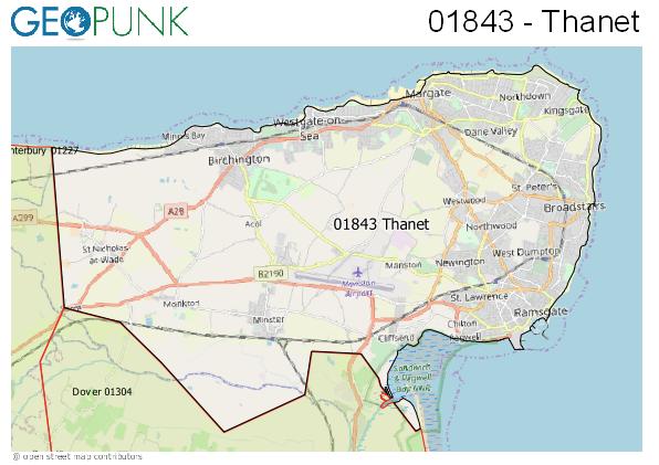 Map of the Thanet area code