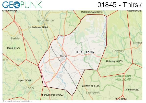 Map of the Thirsk area code