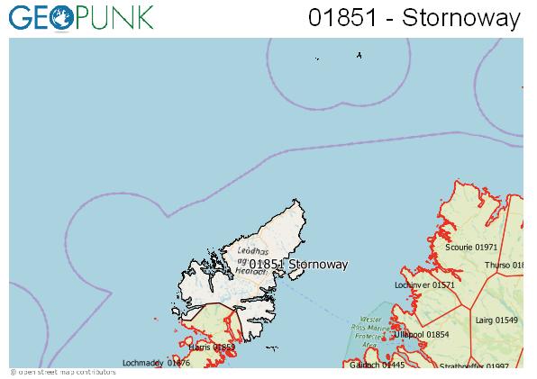 Map of the Great Bernera, Stornoway area code