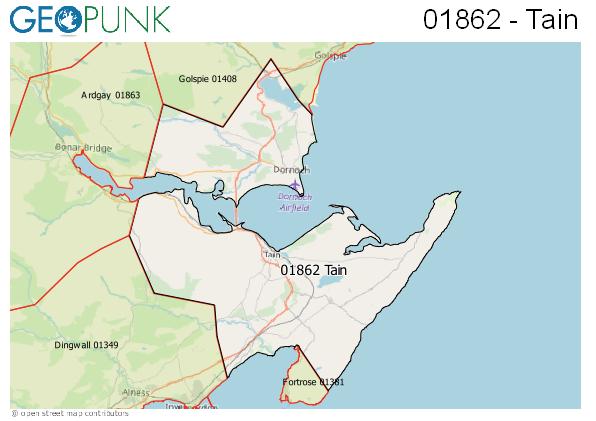 Map of the Tain area code