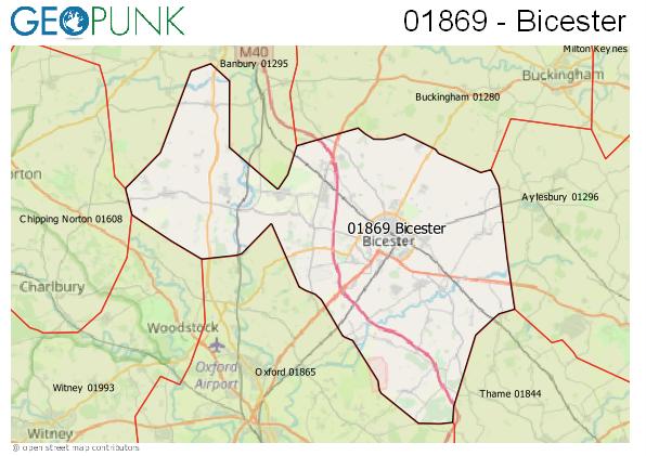 Map of the Bicester area code