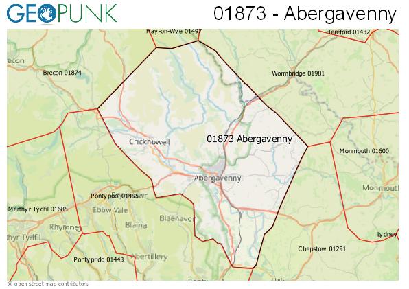 Map of the Abergavenny area code