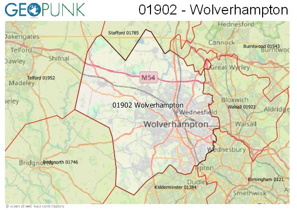 Map of the Wolverhampton area code