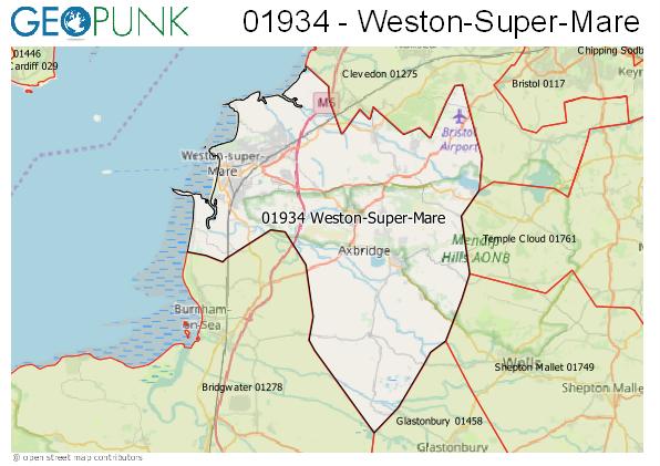 Map of the Weston-Super-Mare area code