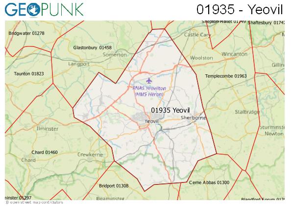 Map of the Yeovil area code