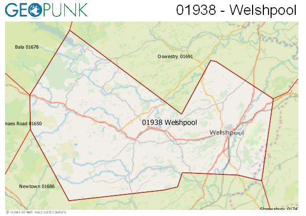 Map of the Welshpool area code