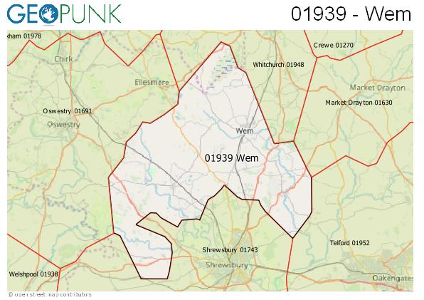 Map of the Wem area code