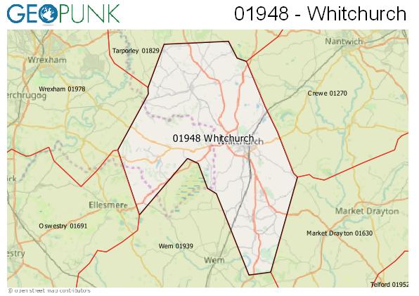 Map of the Whitchurch area code