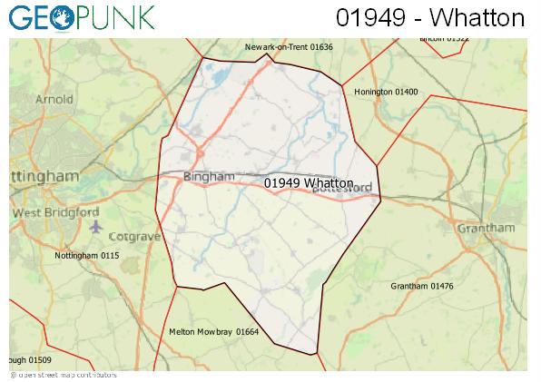 Map of the Whatton area code