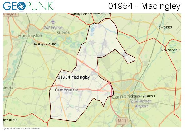 Map of the Madingley area code
