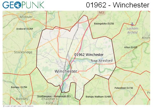 Map of the Winchester area code