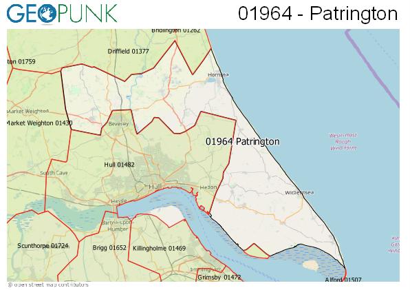 Map of the Hornsea, Patrington area code