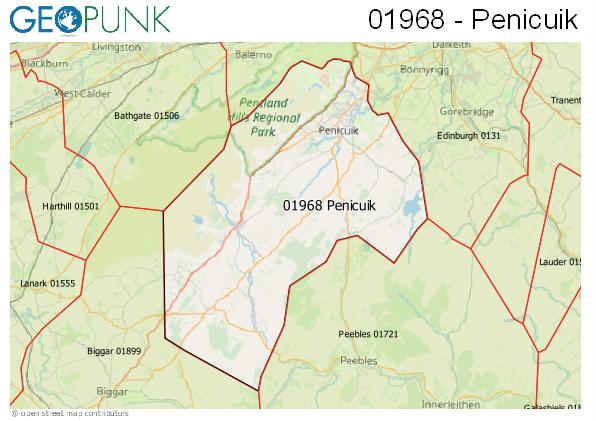 Map of the Penicuik area code