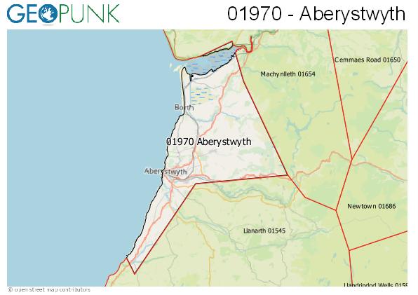 Map of the Aberystwyth area code