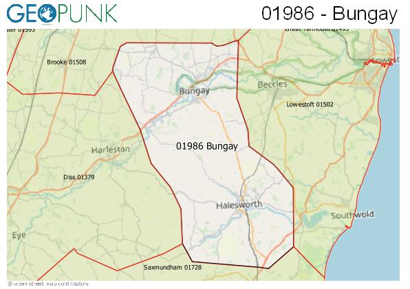 Map of the Bungay area code