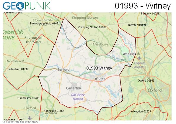 Map of the Witney area code