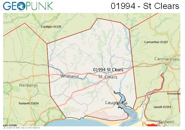 Map of the St Clears area code