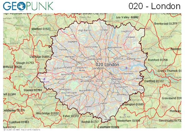 Map of the London area code