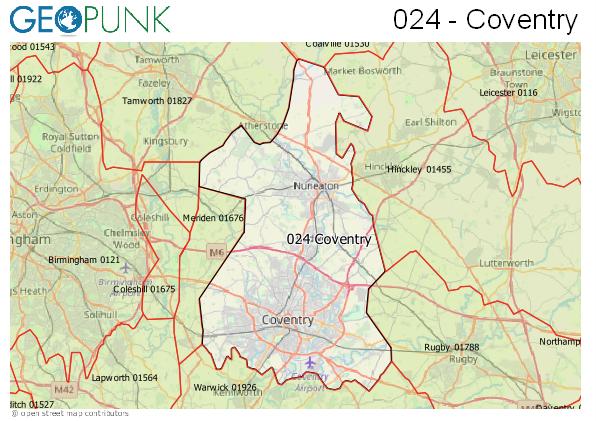 Map of the Coventry area code