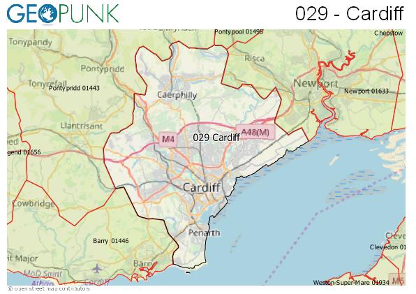 Map of the Cardiff area code