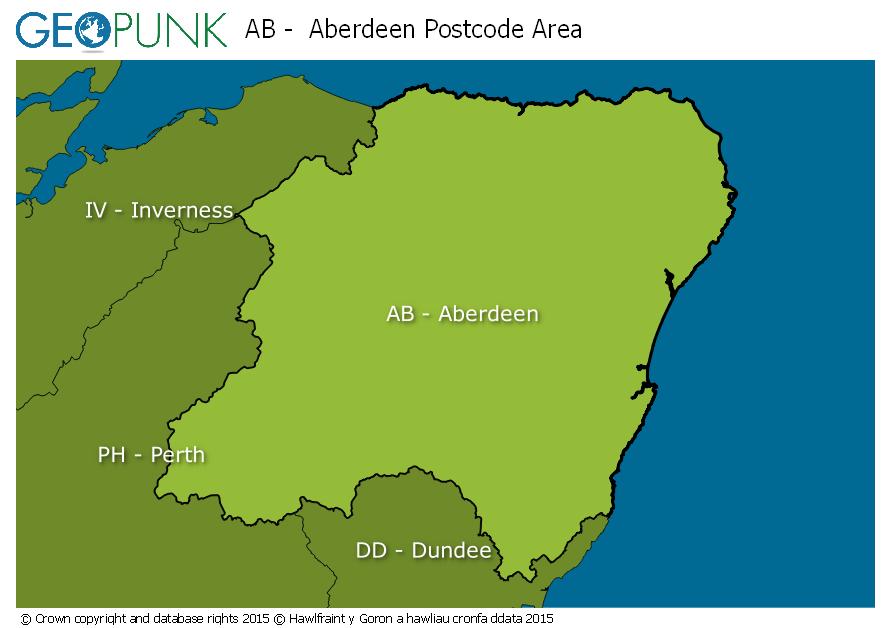 map of the AB  Aberdeen postcode area