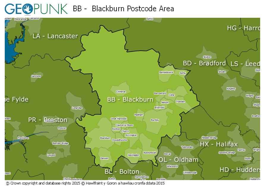 map of the BB  Blackburn postcode area