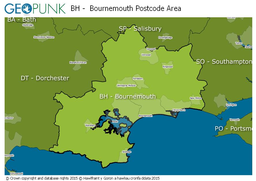 map of the BH  Bournemouth postcode area