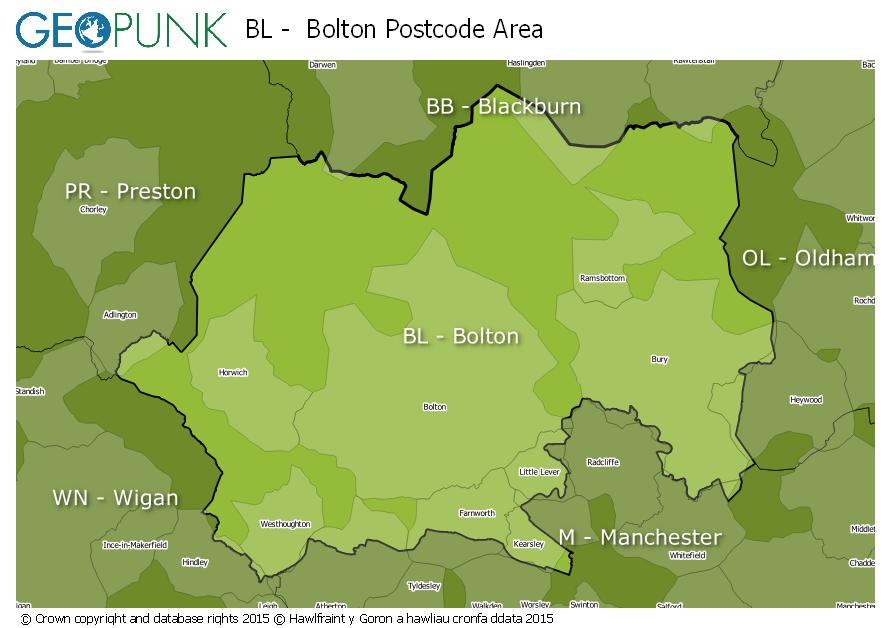 map of the BL  Bolton postcode area
