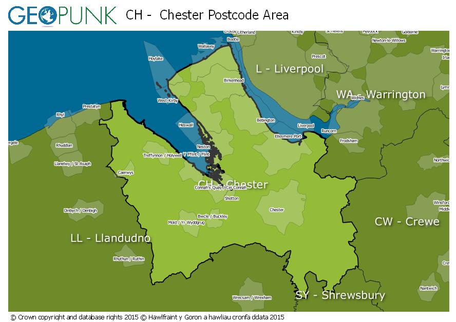 map of the CH  Chester postcode area