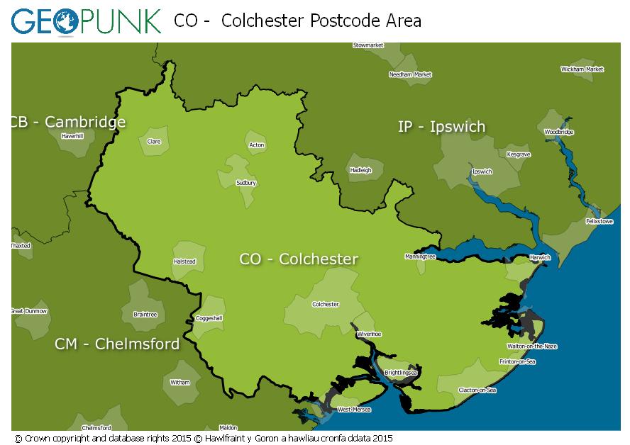 map of the CO  Colchester postcode area